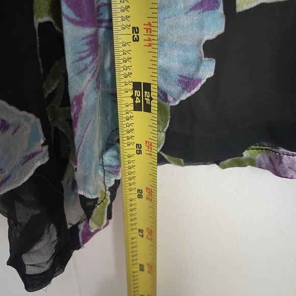 Victor Costa Floral Blouse L Sheer Silk Blend Black Vintage Y2K Top - Picture 7 of 7